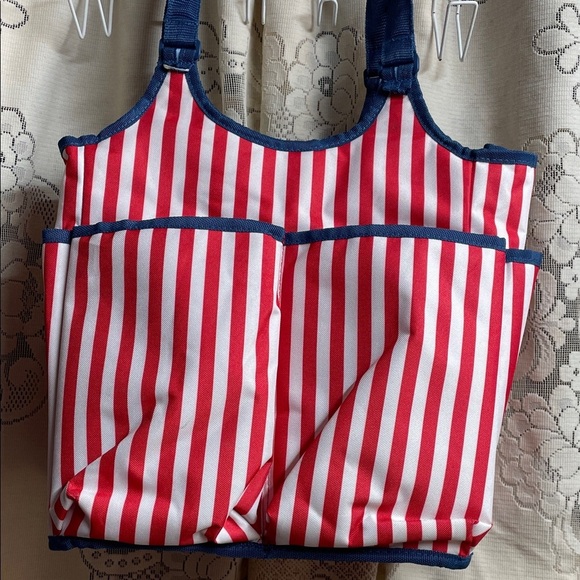 Not Sure Handbags - Striped Red and Blue Lighthouse Tote Bag